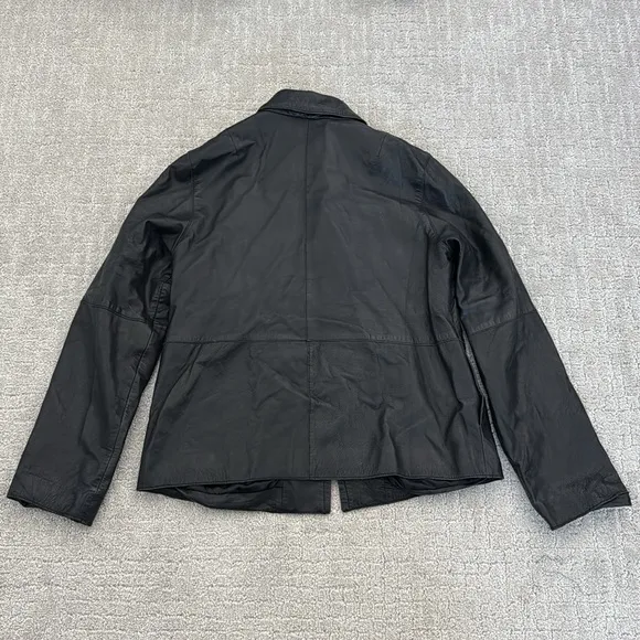 VTG black Leather Coat jacket zip up collared vintage 100% genuine fully lined