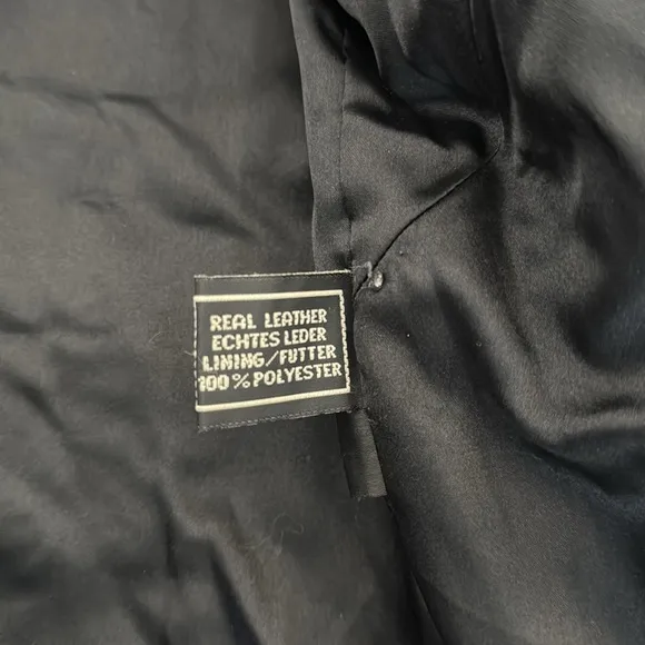 VTG black Leather Coat jacket zip up collared vintage 100% genuine fully lined
