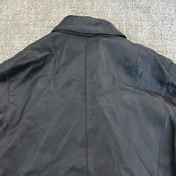 VTG black Leather Coat jacket zip up collared vintage 100% genuine fully lined