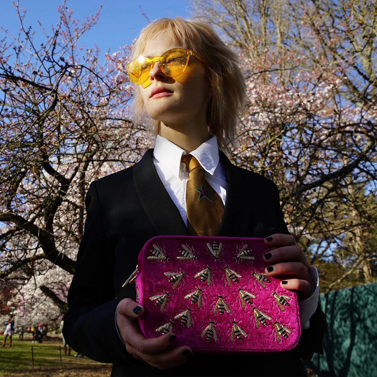 WASP EMBROIDERED VELVET CROSSBODY BAG