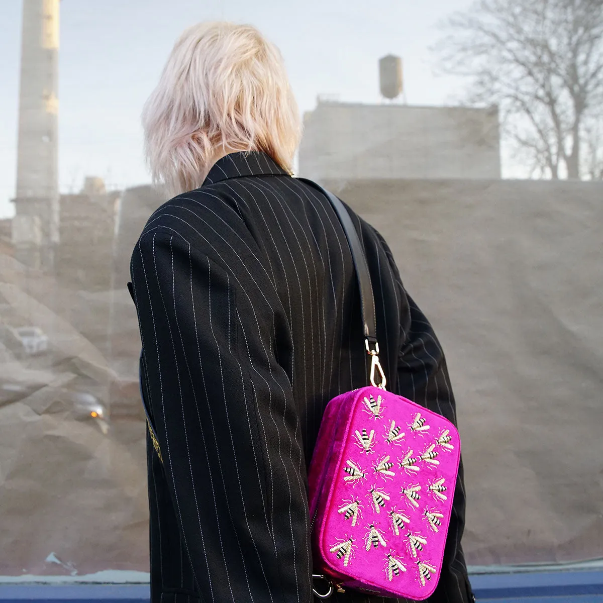 WASP EMBROIDERED VELVET CROSSBODY BAG