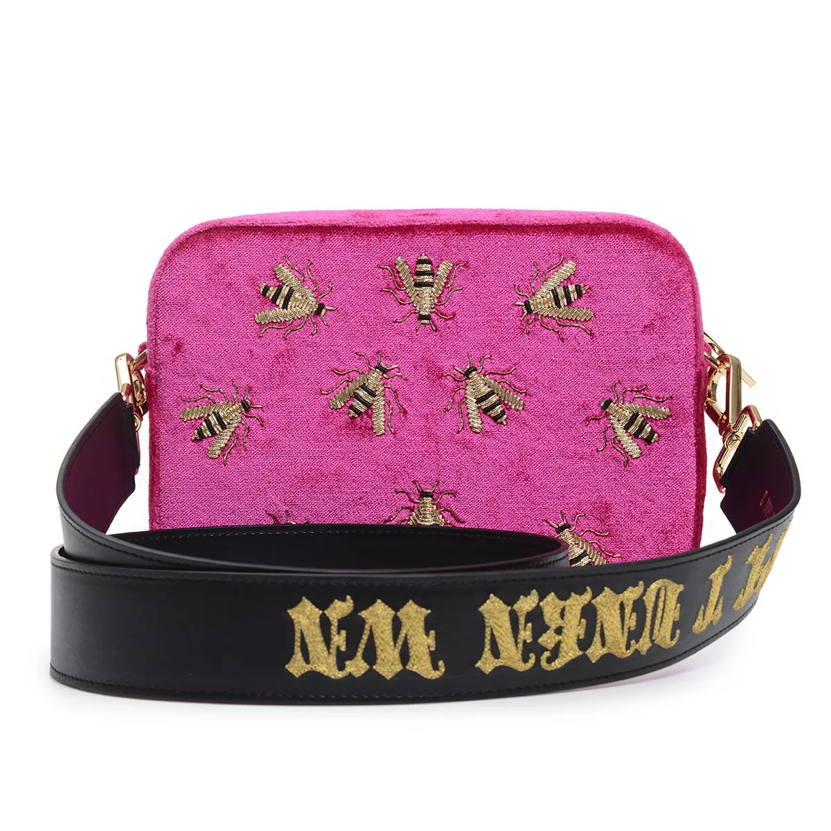 WASP EMBROIDERED VELVET CROSSBODY BAG
