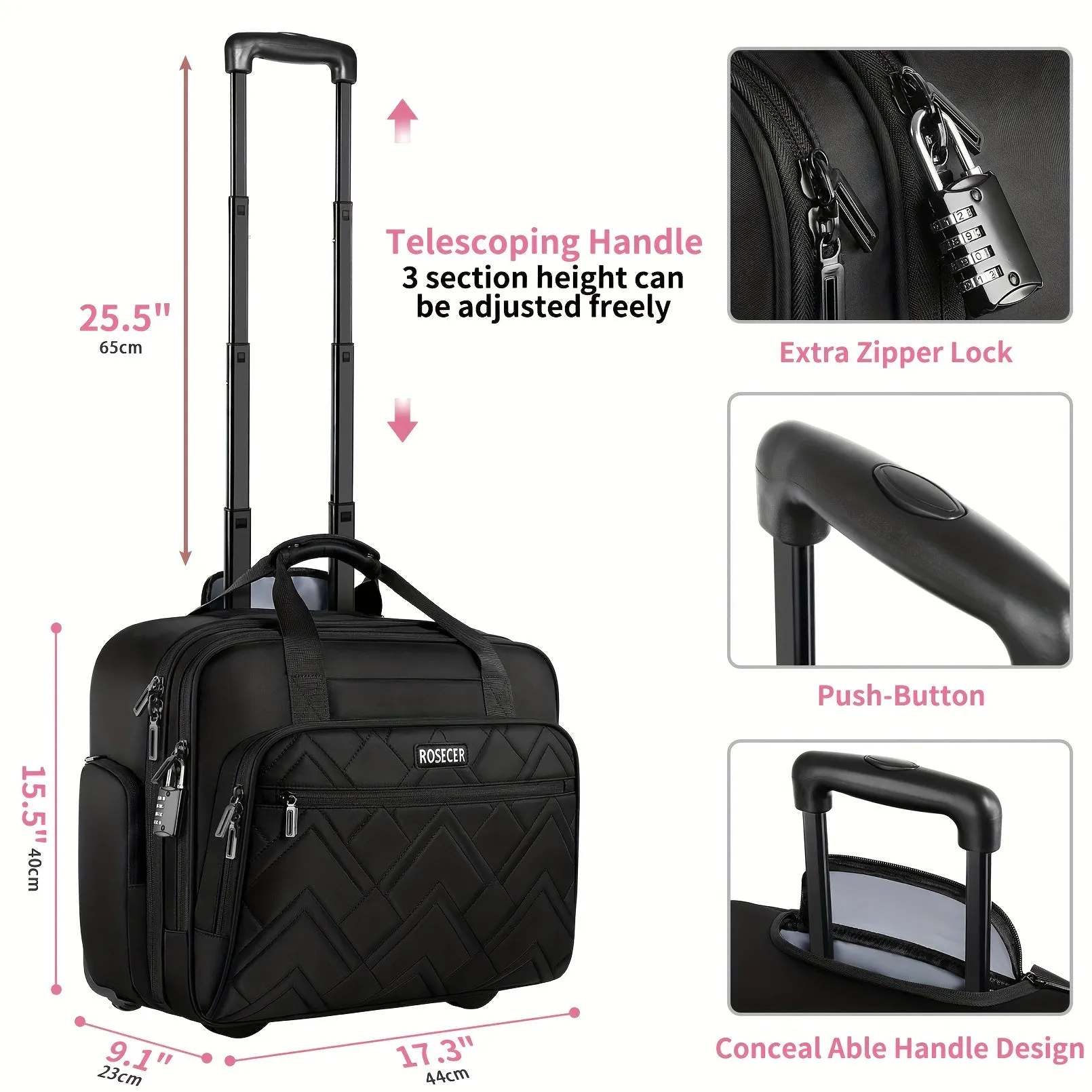Waterproof Rolling Laptop Bag 43 94 Cm for Men & Women