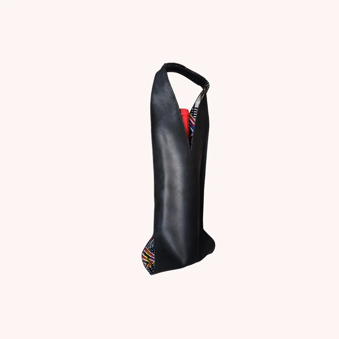 Wine/Champagne Carrier - Black Leather Exterior