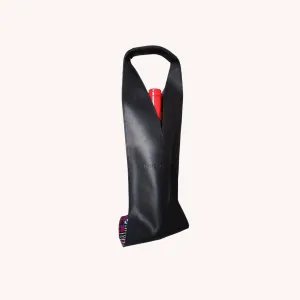 Wine/Champagne Carrier - Black Leather Exterior