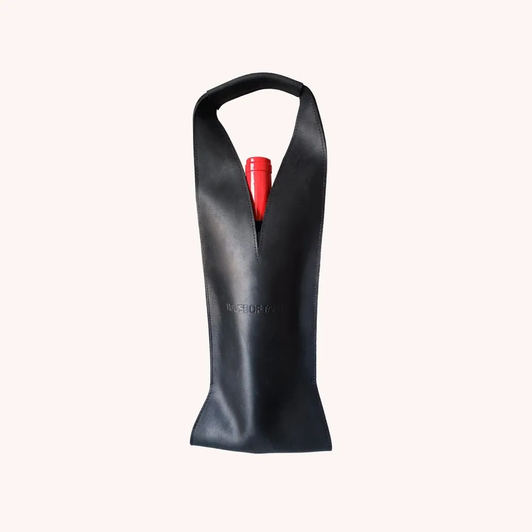 Wine/Champagne Carrier - Black Leather Exterior