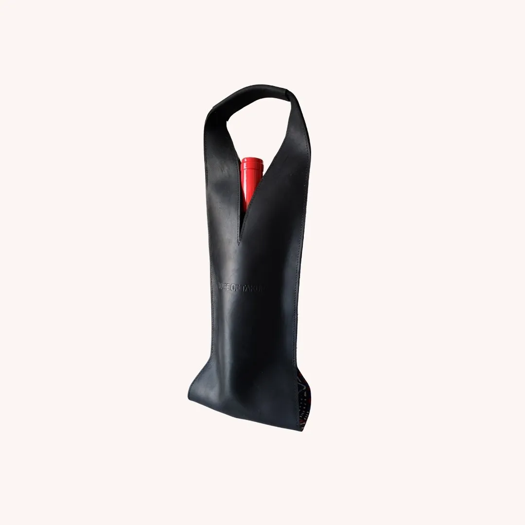 Wine/Champagne Carrier - Black Leather Exterior
