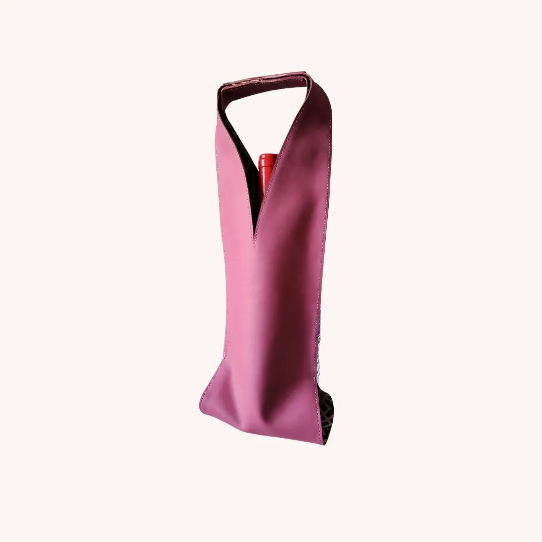 Wine/Champagne Carrier - Pink Leather Exterior