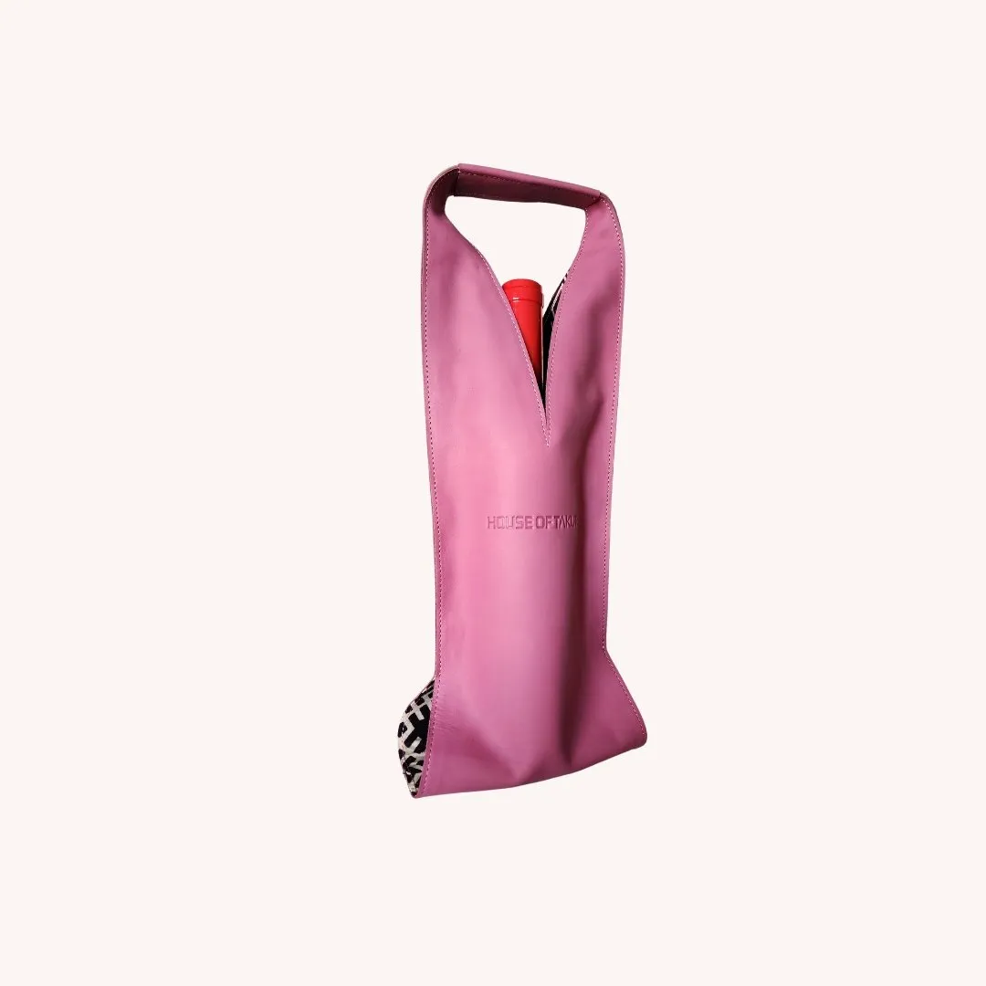 Wine/Champagne Carrier - Pink Leather Exterior
