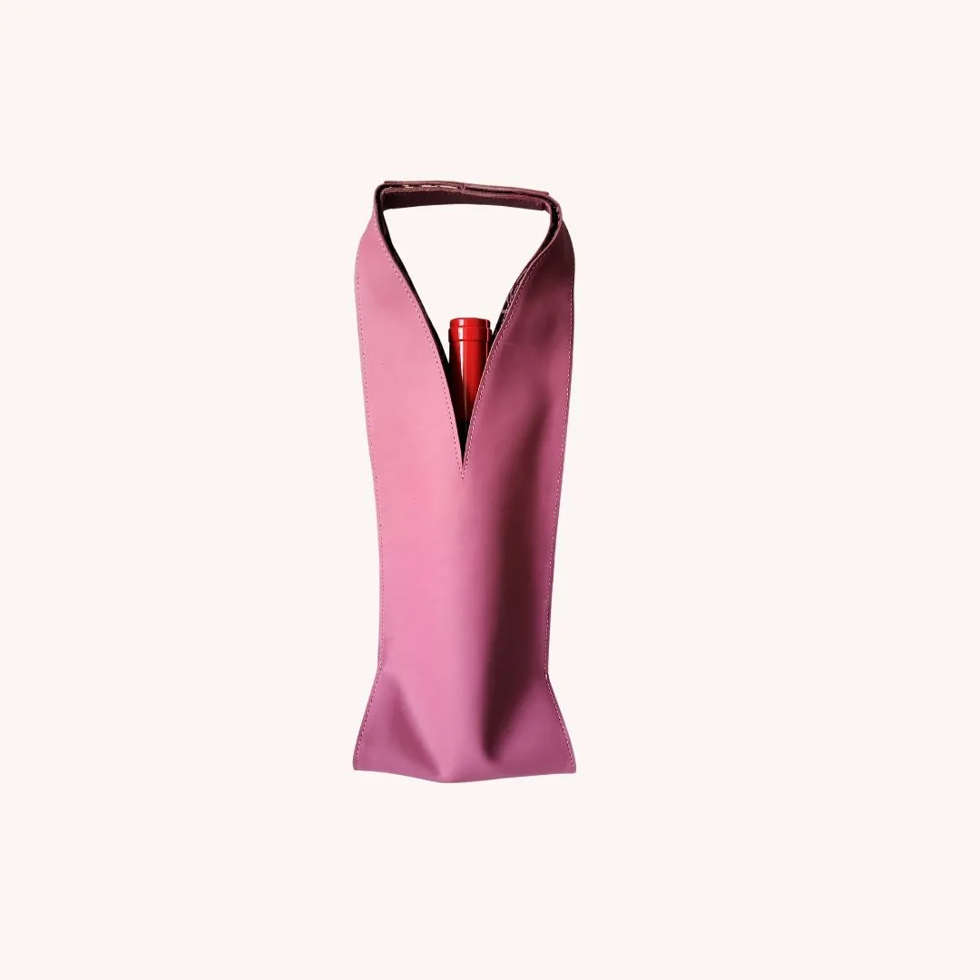 Wine/Champagne Carrier - Pink Leather Exterior