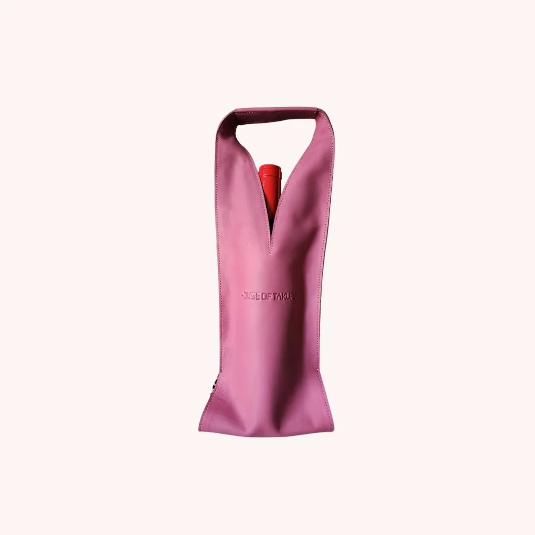 Wine/Champagne Carrier - Pink Leather Exterior