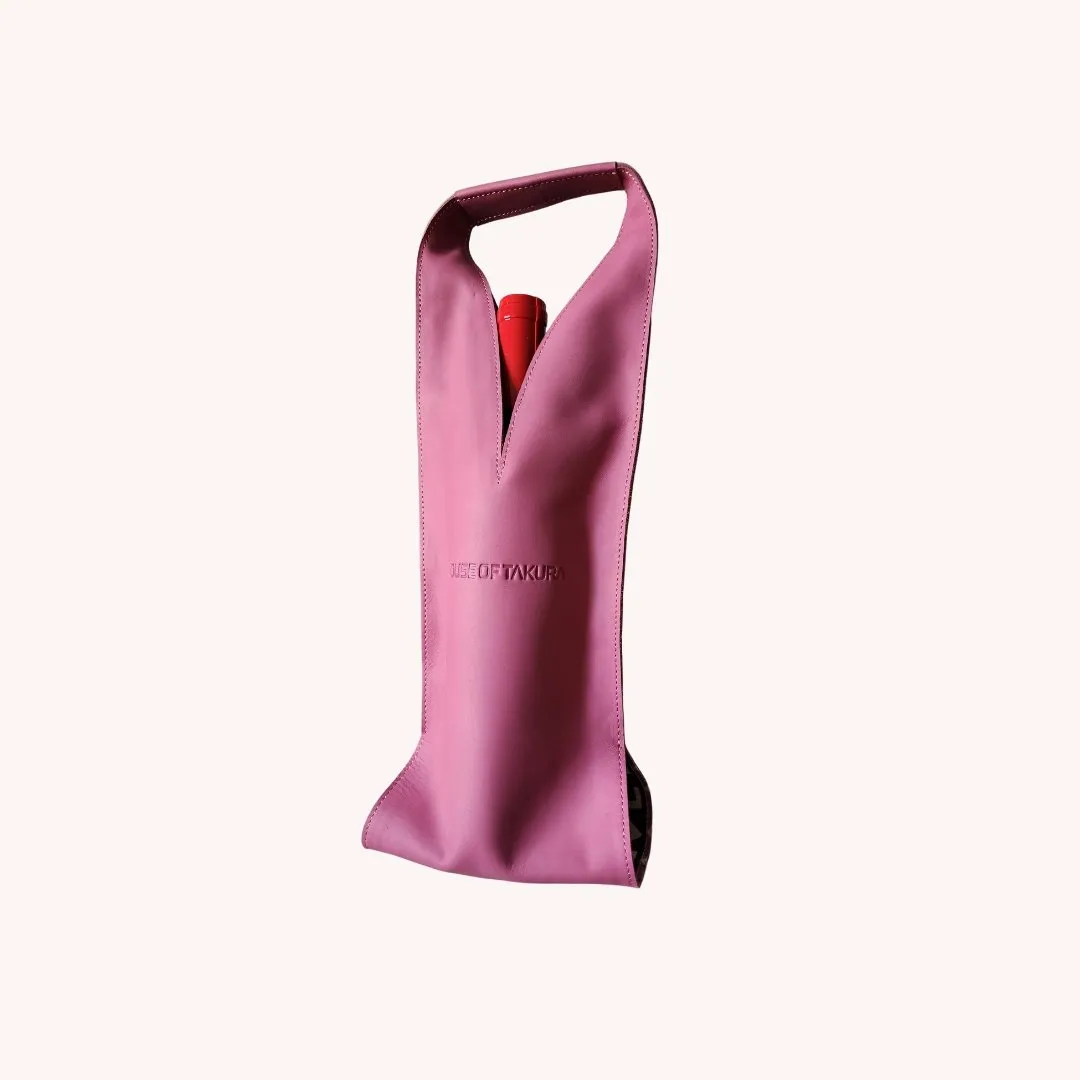 Wine/Champagne Carrier - Pink Leather Exterior