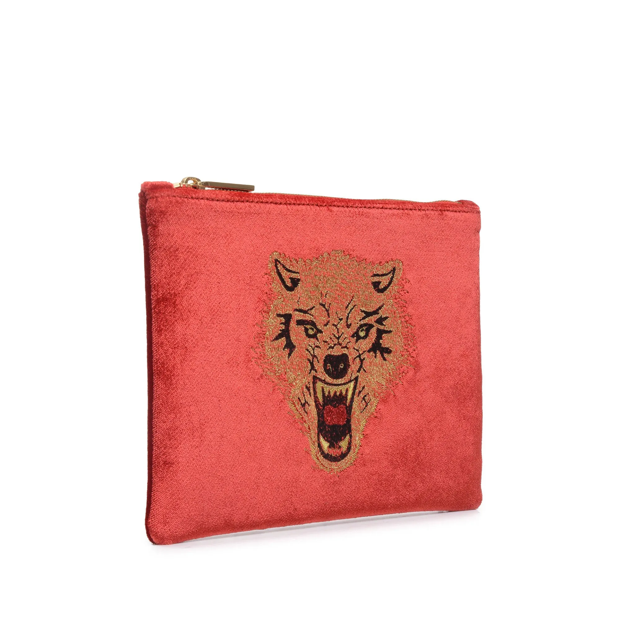 WOLF EMBROIDERED CLUTCH BAG