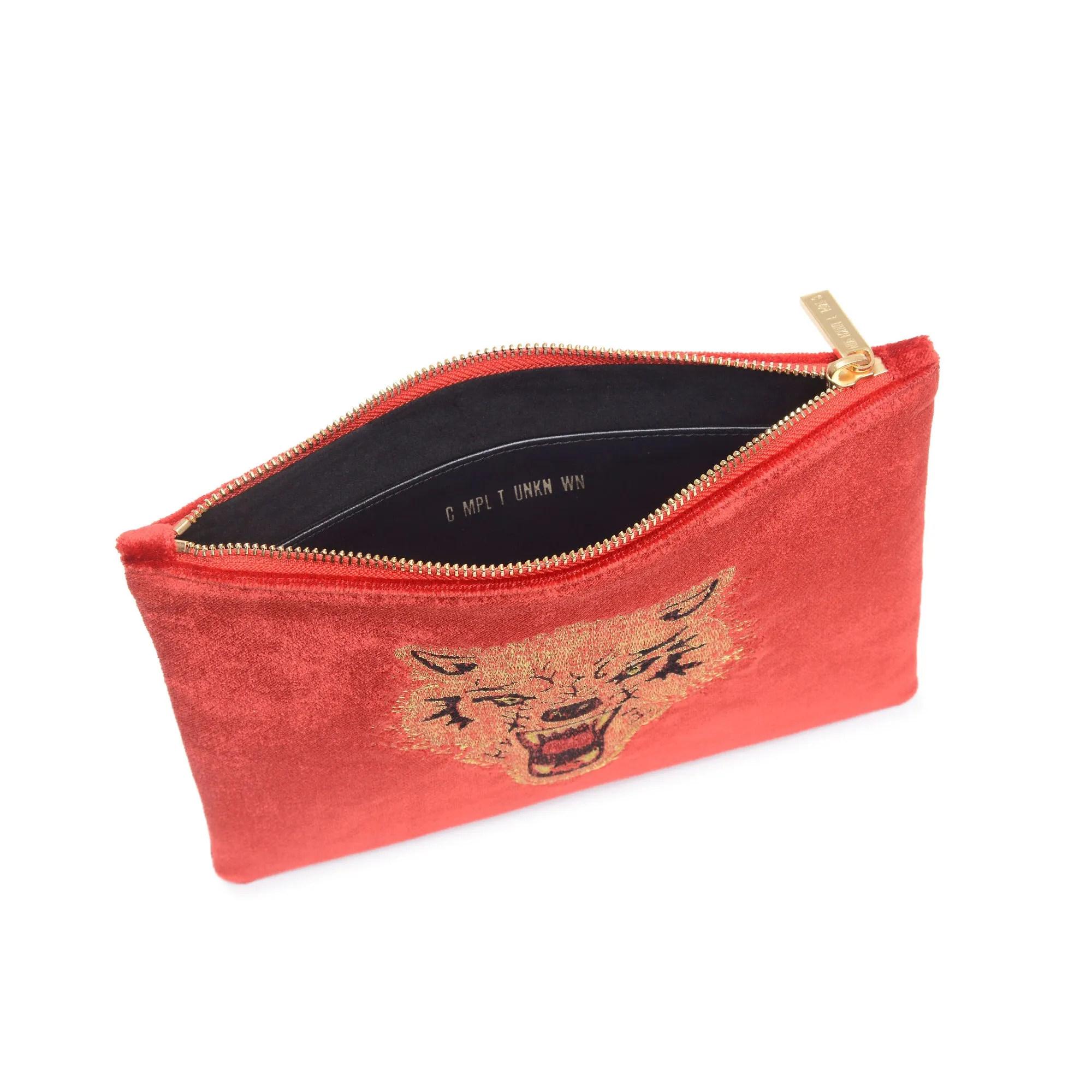 WOLF EMBROIDERED CLUTCH BAG