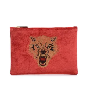 WOLF EMBROIDERED CLUTCH BAG