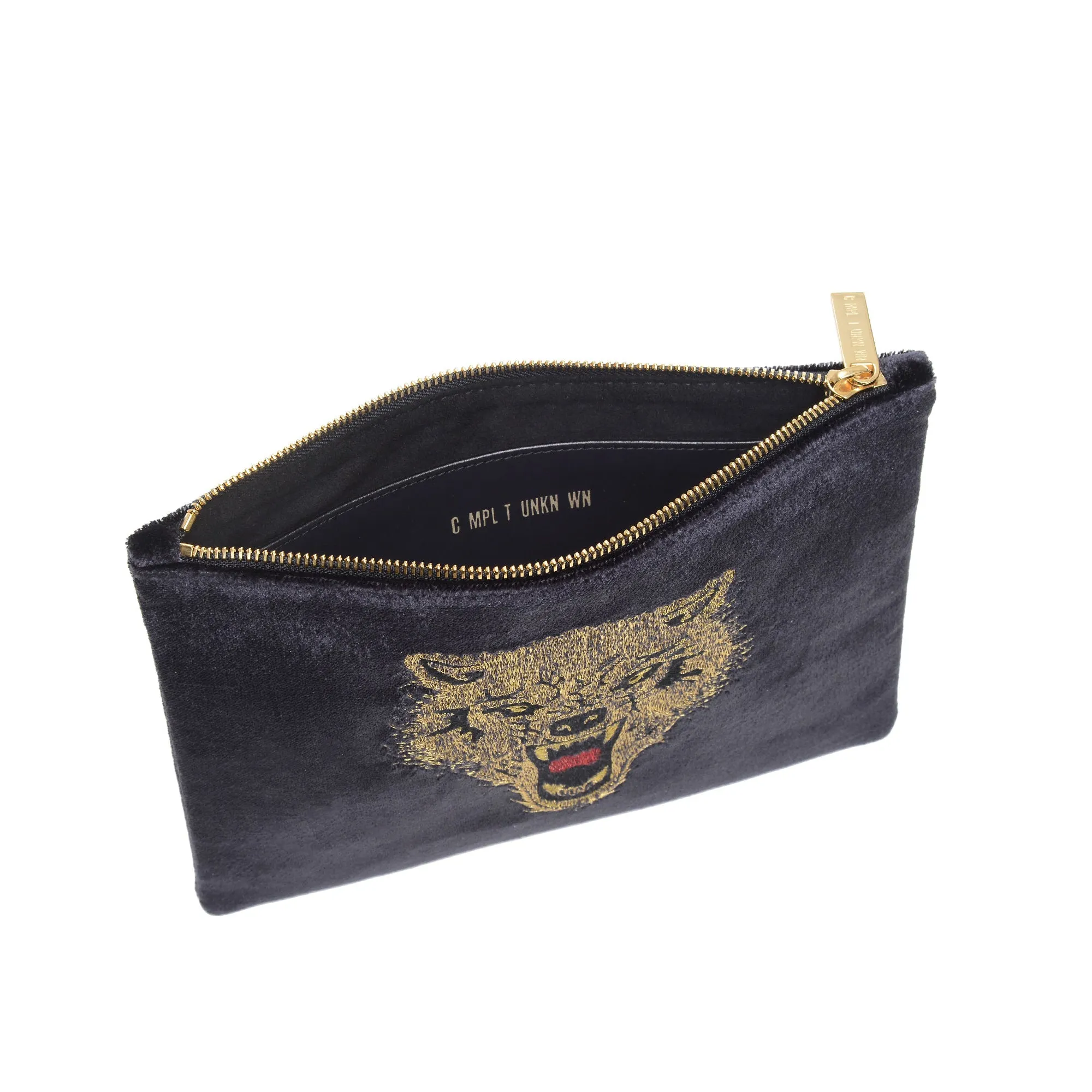 WOLF EMBROIDERED CLUTCH BAG