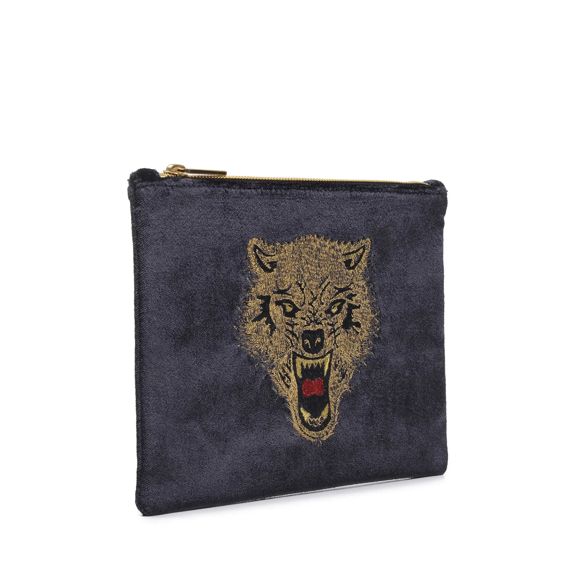 WOLF EMBROIDERED CLUTCH BAG