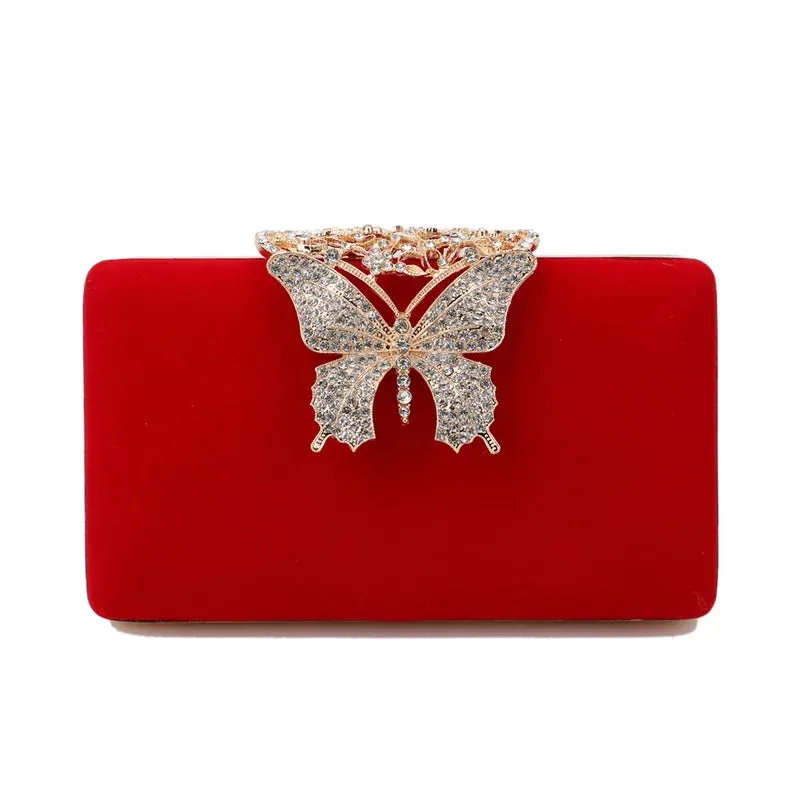 Women Evening Bags Butterfly Golden Day Clutch Rhinestones Shoulder Chain Party Holdr Handbags For Fashion Lady Purse