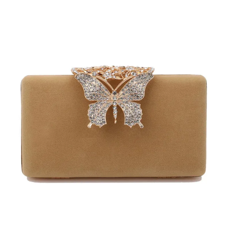 Women Evening Bags Butterfly Golden Day Clutch Rhinestones Shoulder Chain Party Holdr Handbags For Fashion Lady Purse