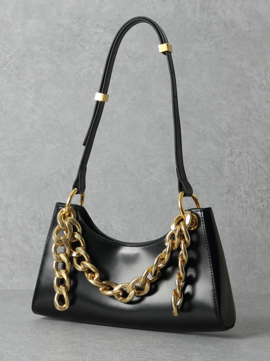 Women's 90s Crocodile Froggy Shoulder Bag Croc Effect Baguette Bag Gold Thick Chain