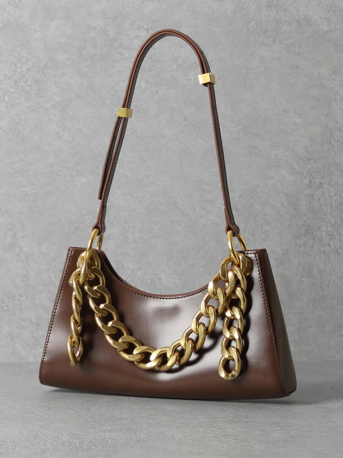 Women's 90s Crocodile Froggy Shoulder Bag Croc Effect Baguette Bag Gold Thick Chain