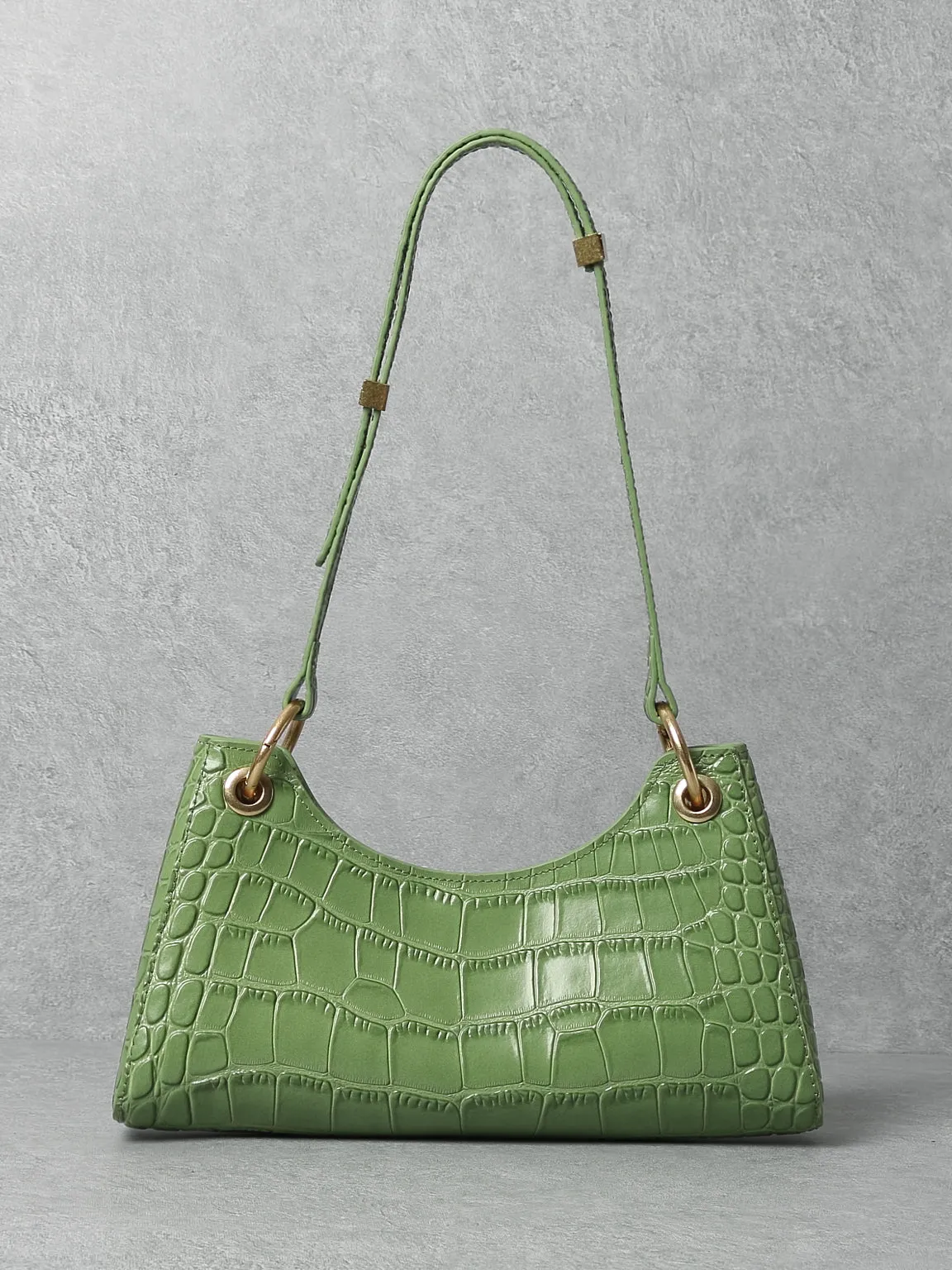 Women's 90s Crocodile Froggy Shoulder Bag Croc Effect Baguette Bag Gold Thick Chain