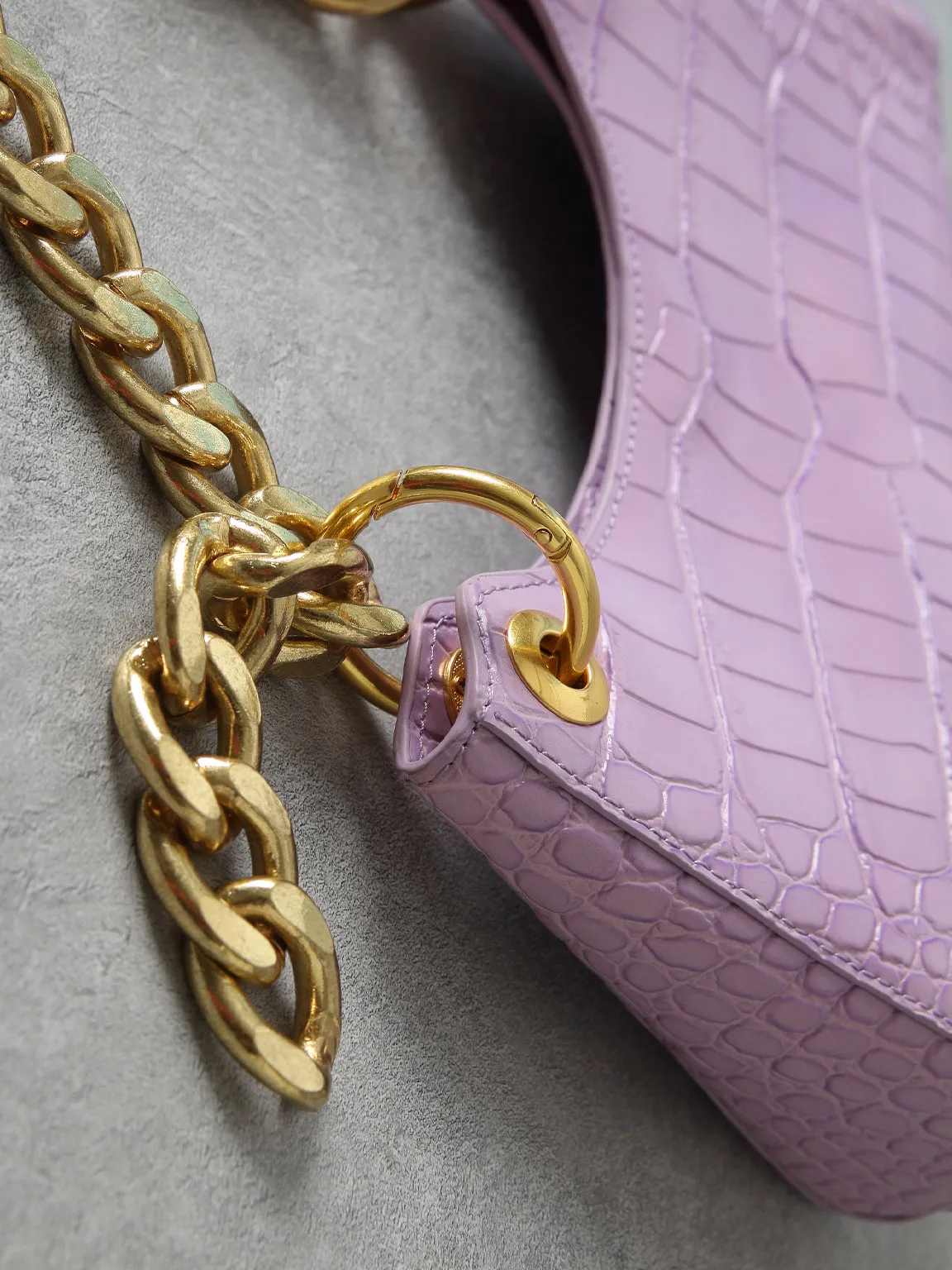 Women's 90s Crocodile Froggy Shoulder Bag Croc Effect Baguette Bag Gold Thick Chain