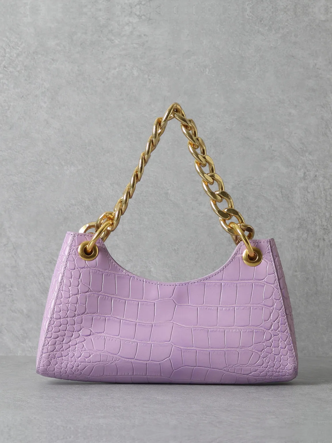 Women's 90s Crocodile Froggy Shoulder Bag Croc Effect Baguette Bag Gold Thick Chain