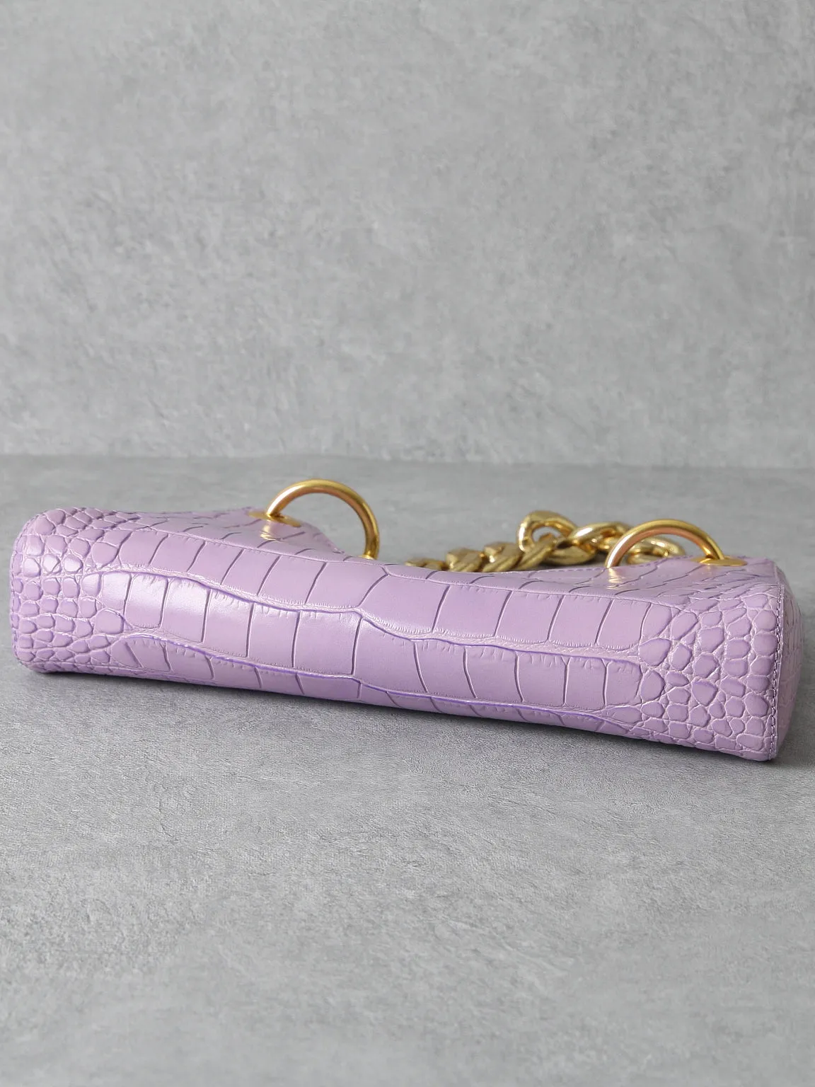 Women's 90s Crocodile Froggy Shoulder Bag Croc Effect Baguette Bag Gold Thick Chain
