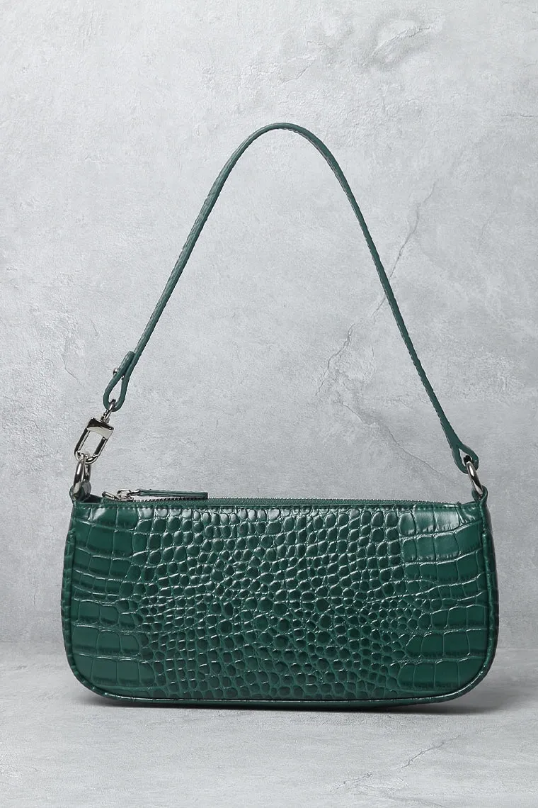 Women's Croc Effect Shoulder Bag 90s Baguette Handbag