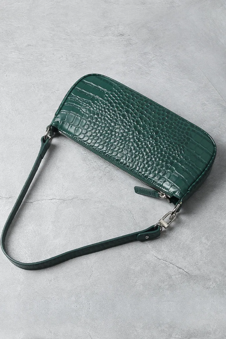 Women's Croc Effect Shoulder Bag 90s Baguette Handbag