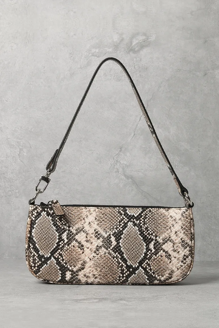 Women's Croc Effect Shoulder Bag 90s Baguette Handbag