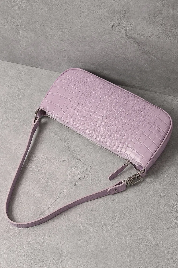 Women's Croc Effect Shoulder Bag 90s Baguette Handbag