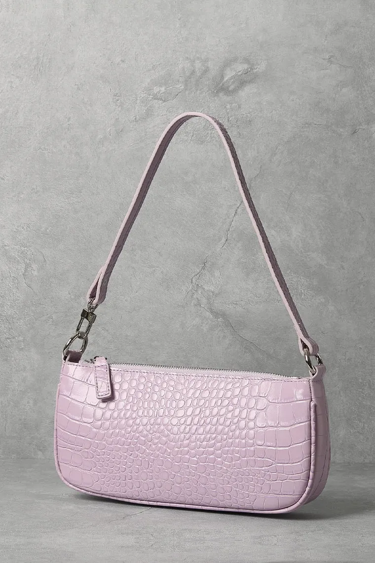 Women's Croc Effect Shoulder Bag 90s Baguette Handbag