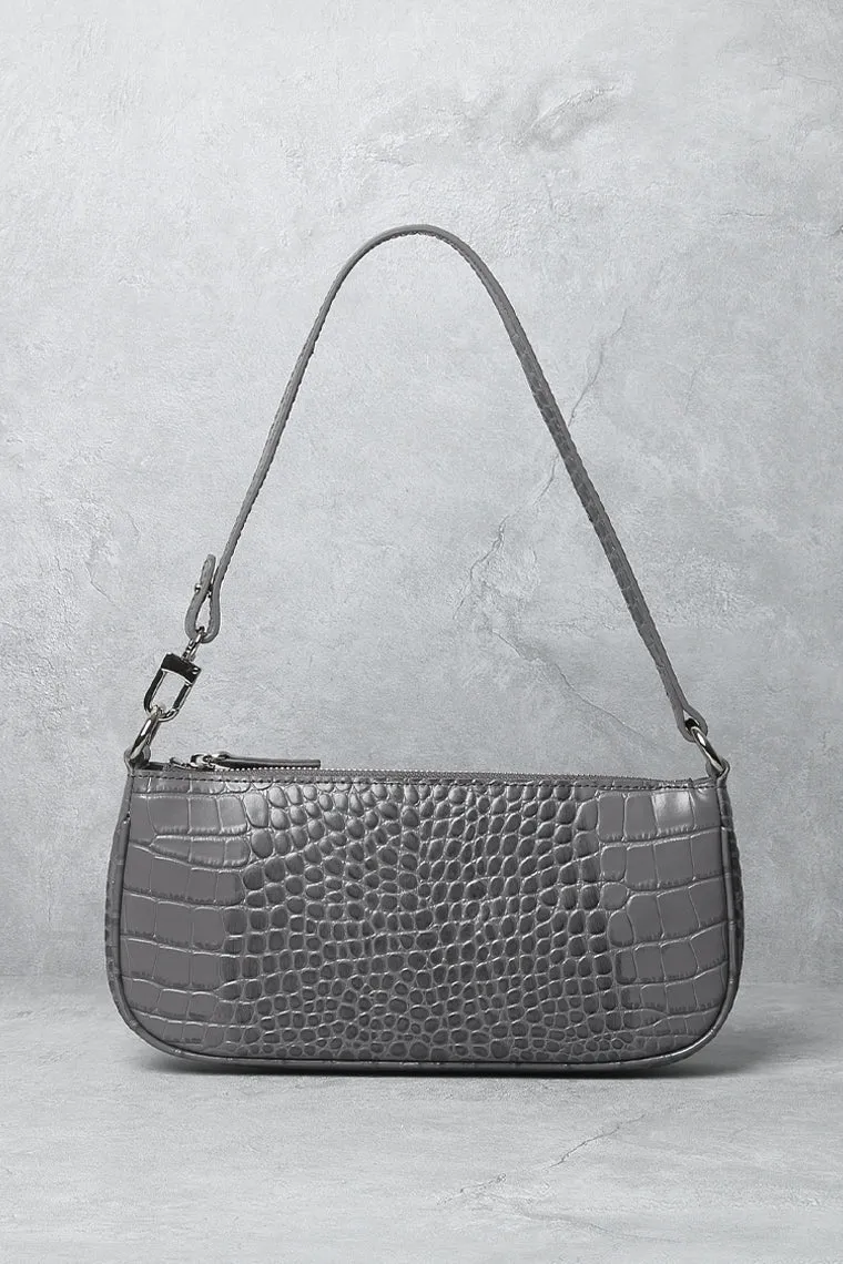 Women's Croc Effect Shoulder Bag 90s Baguette Handbag