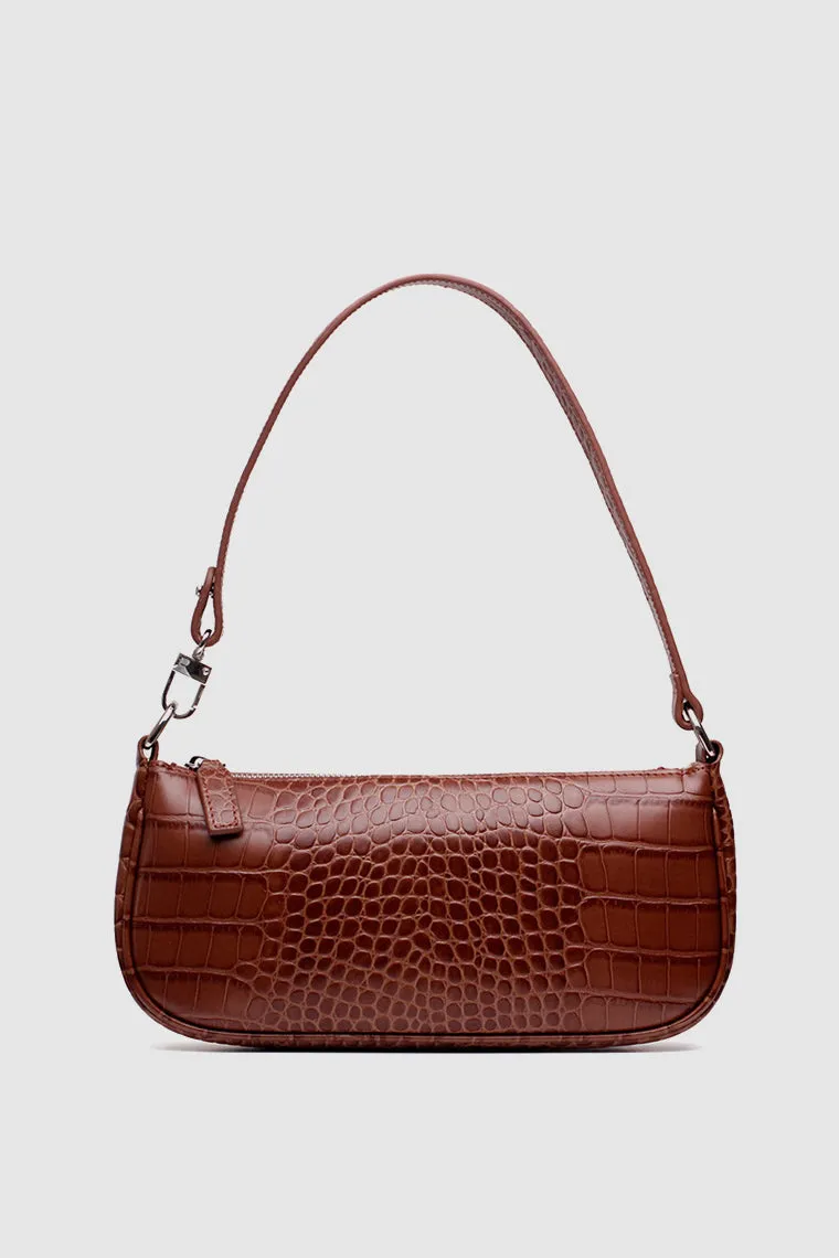 Women's Croc Effect Shoulder Bag 90s Baguette Handbag