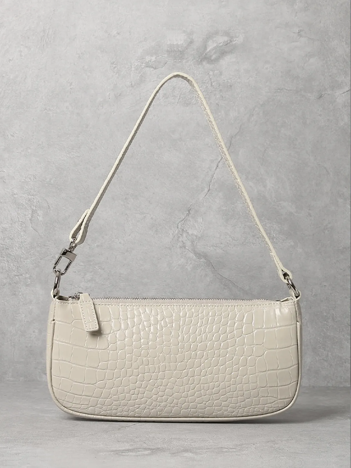 Women's Croc Effect Shoulder Bag 90s Baguette Handbag