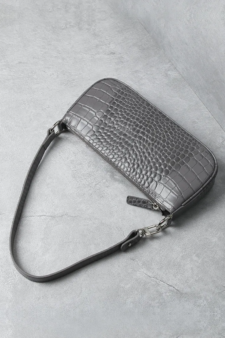 Women's Croc Effect Shoulder Bag 90s Baguette Handbag