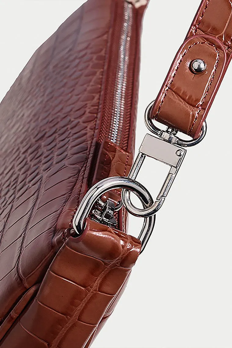 Women's Croc Effect Shoulder Bag 90s Baguette Handbag