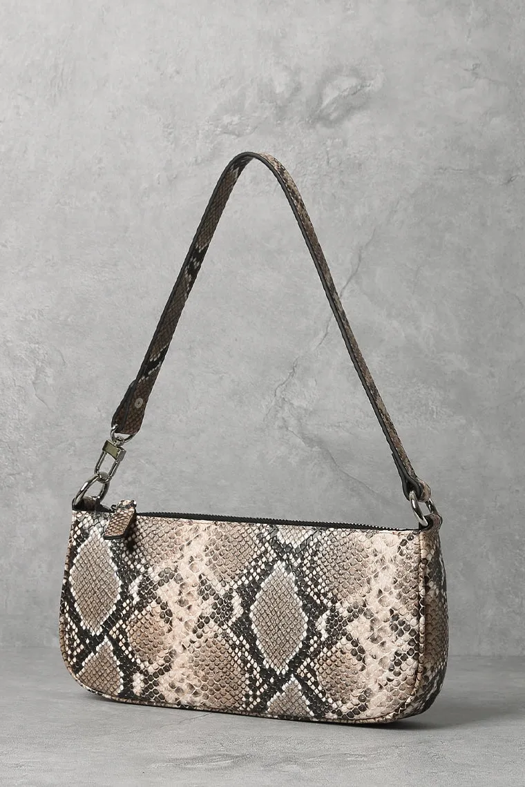 Women's Croc Effect Shoulder Bag 90s Baguette Handbag