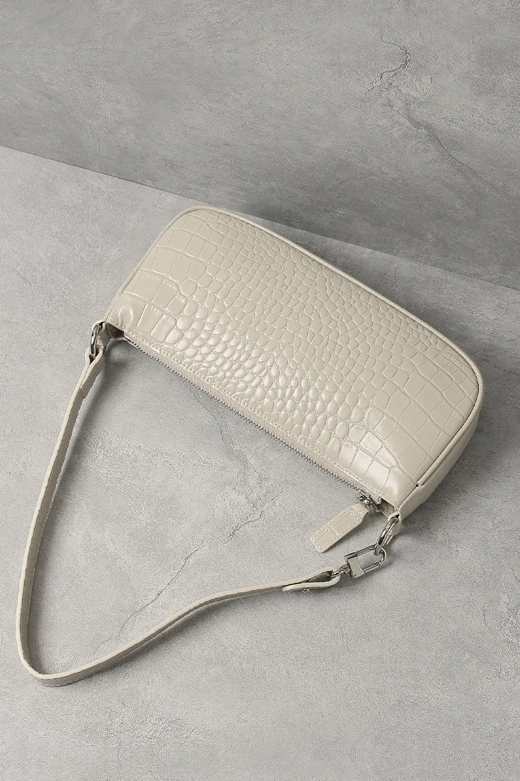 Women's Croc Effect Shoulder Bag 90s Baguette Handbag