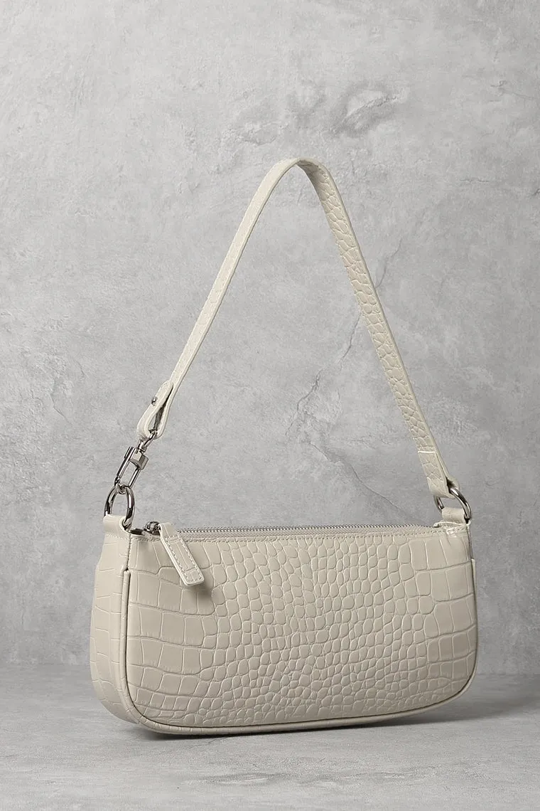 Women's Croc Effect Shoulder Bag 90s Baguette Handbag