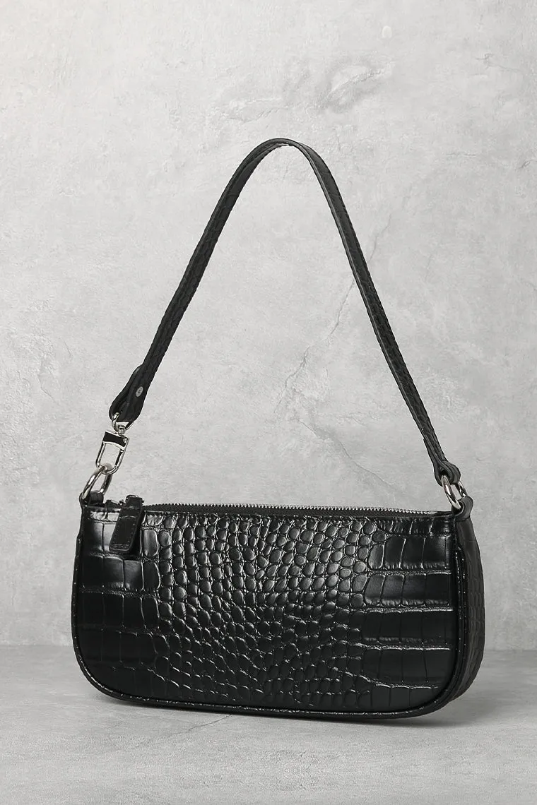 Women's Croc Effect Shoulder Bag 90s Baguette Handbag