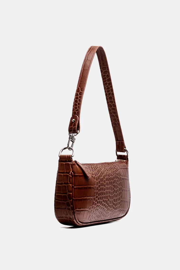Women's Croc Effect Shoulder Bag 90s Baguette Handbag