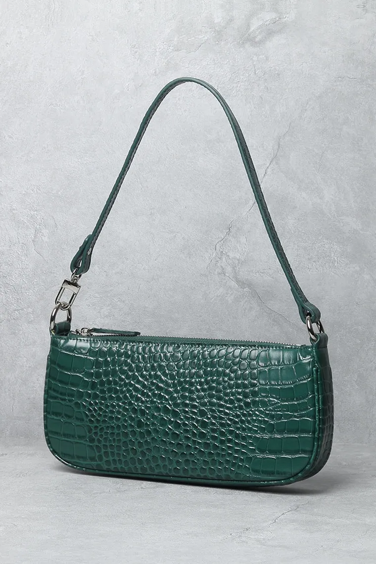 Women's Croc Effect Shoulder Bag 90s Baguette Handbag