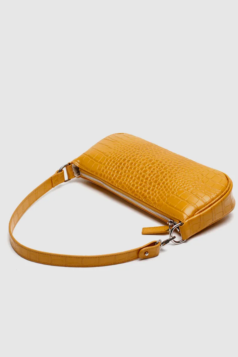Women's Croc Effect Shoulder Bag 90s Baguette Handbag