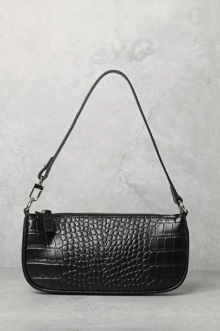 Women's Croc Effect Shoulder Bag 90s Baguette Handbag