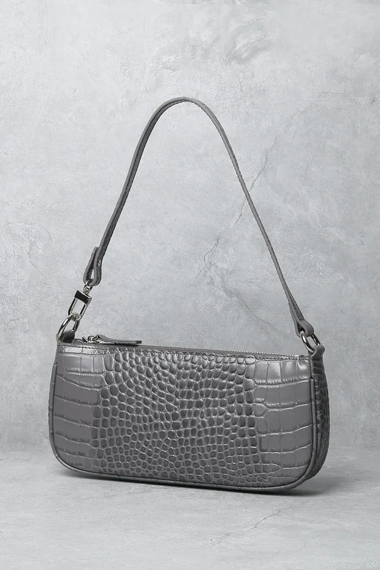 Women's Croc Effect Shoulder Bag 90s Baguette Handbag