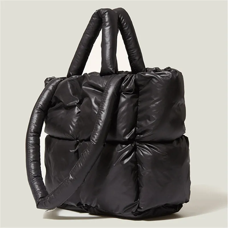 Women's Fashion Puffer Tote Bag Quilted Cotton Down Handbags