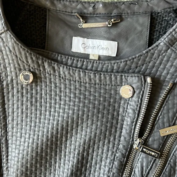 Women’s Grey Leather Jacket Moto Chic Minimal Textured Leather Sliver Zippers